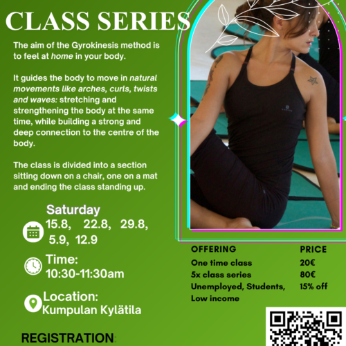 UUTTA: Gyrokinesis class series 15.8.-12.9.2026