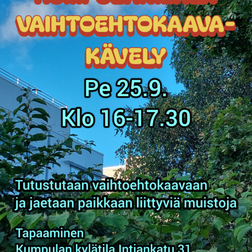 Kumpulanmäen vaihtoehtokaavakävely pe 25.9. klo 16-17.30